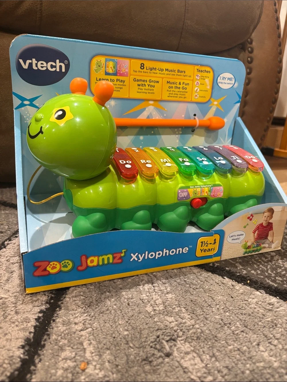 VTech Bright Green Caterpillar Xylophone Toy with Colorful Keys